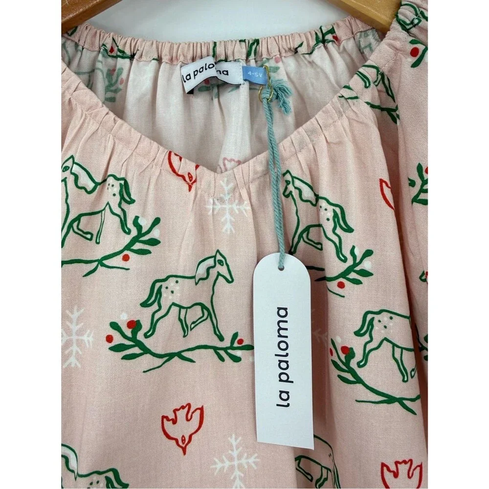 NWT La Paloma Holly Horse Cotton Nightgown | Pink | Girl’s 4-5 & 8-9